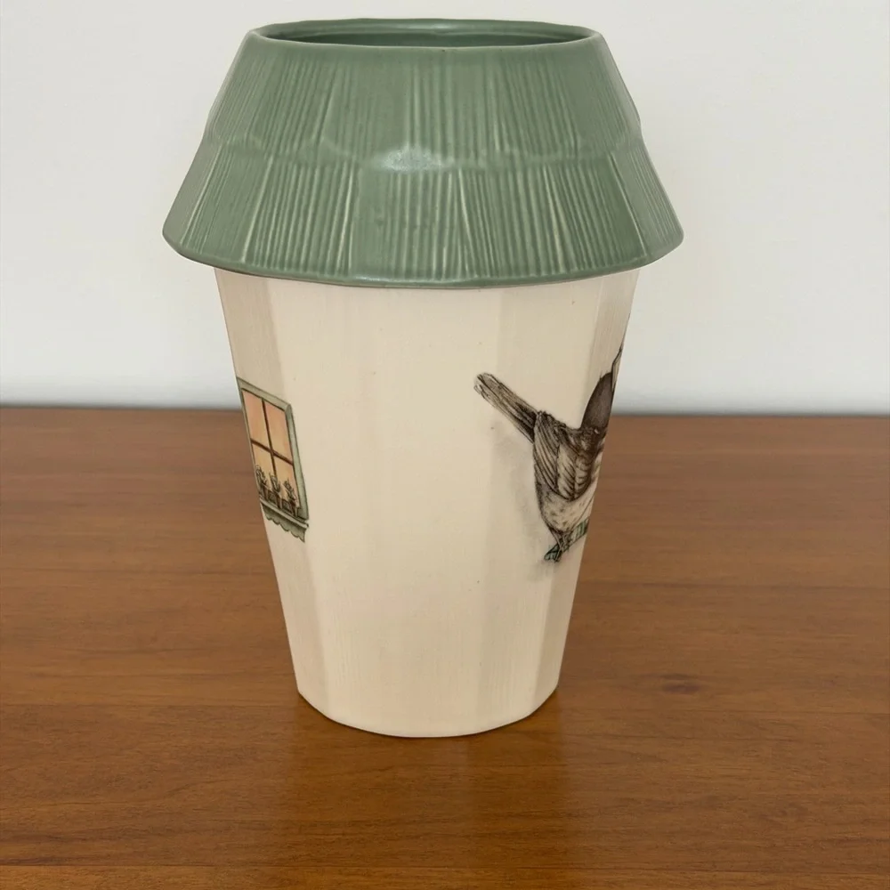 Pfaltzgraff Naturewood Earthy Green and Cream Bird Utensil Holder